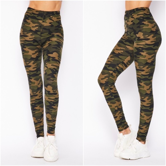 Camo olive Green Print Lounge Casual Leggings - Picture 3 of 4